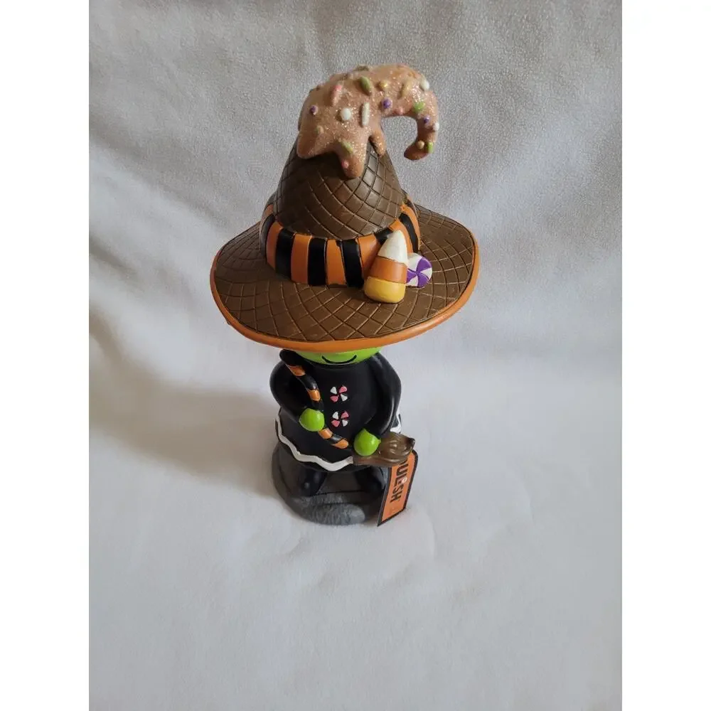 GHOULISH GREEN WITCH FIGURINE CANDY CORN SWEET TREATS HALLOWEEN TABLETOP DECOR